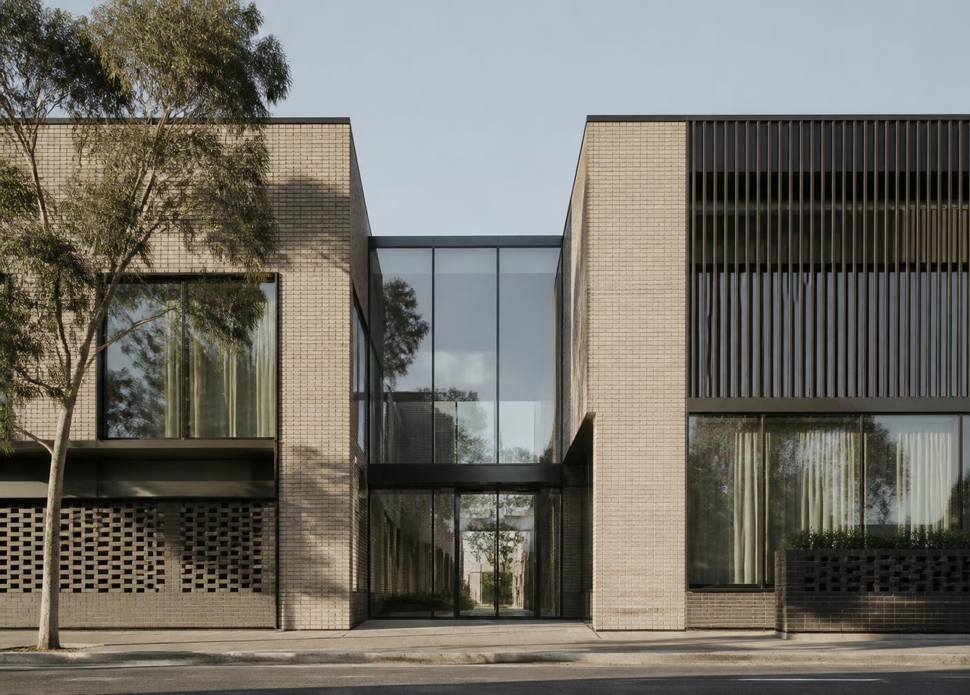 Modern Melbourne brick and glass building facade